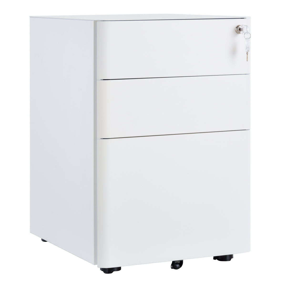 3 Drawers Steel File Cabinet with Lock and 5 Wheels Under Desk Mobile Filing Cabinet for Legal A4 Letter Size Home & Office White 3-Drawer W/Wheels Storage Chest Lockable