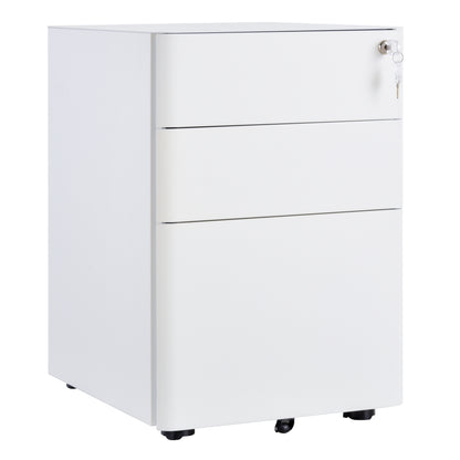 3 Drawers Steel File Cabinet with Lock and 5 Wheels Under Desk Mobile Filing Cabinet for Legal A4 Letter Size Home & Office White 3-Drawer W/Wheels Storage Chest Lockable