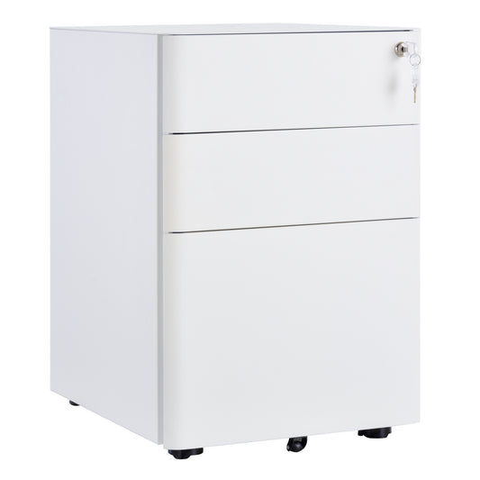 3 Drawers Steel File Cabinet with Lock and 5 Wheels Under Desk Mobile Filing Cabinet for Legal A4 Letter Size Home & Office White 3-Drawer W/Wheels Storage Chest Lockable