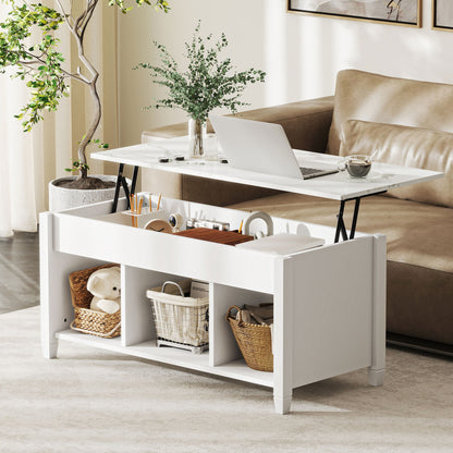 Modern Coffee Table with Tempered Glass Top, White