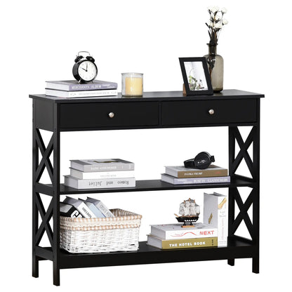 39" Console Table with X-Frame Design and Storage Drawers, Black