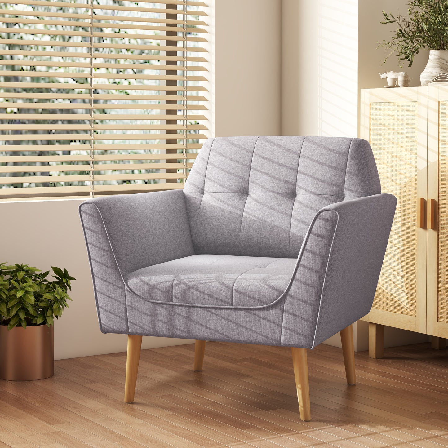 Upholstered Armchair, Modern Accent Chair with Tufted Pattern, Gray