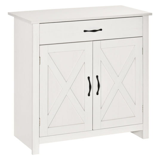 Farmhouse Sideboard Buffet with Barn Doors, Distressed White