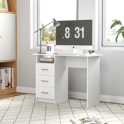 39" Computer Desk with 3 Drawers and Open Shelf, White