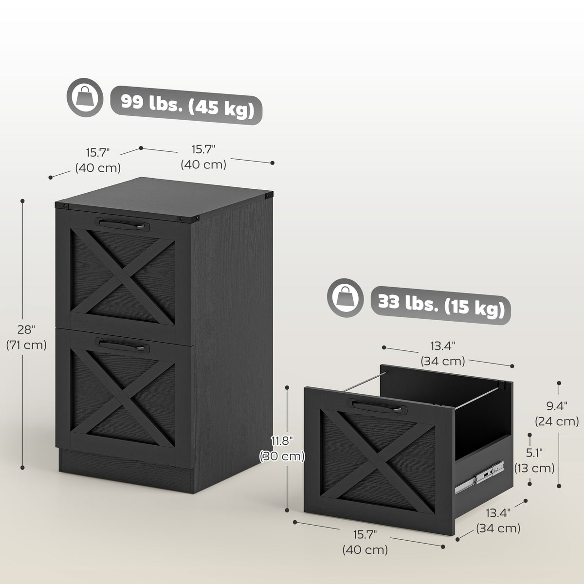 2 Drawer File Cabinet with Silent Slides, Vertical Farmhouse Filing Cabinet Fits Letter/A4 Size Home Office, Black