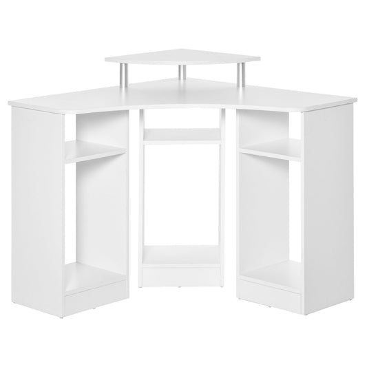 35" L-Shaped Computer Desk with Monitor Stand and Shelves, White