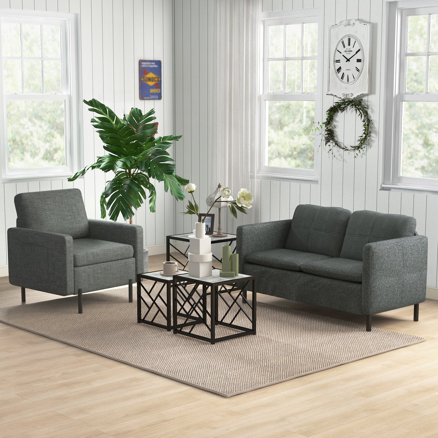 Dark Grey 53" 2-Seat Upholstered Sofa with Steel Legs