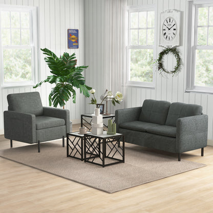 Dark Grey 53" 2-Seat Upholstered Sofa with Steel Legs