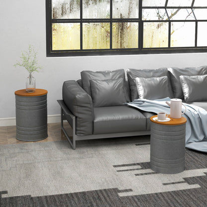 Round Nesting Side Tables with Hidden Storage and Wooden Lids, Gray (Set of 2)