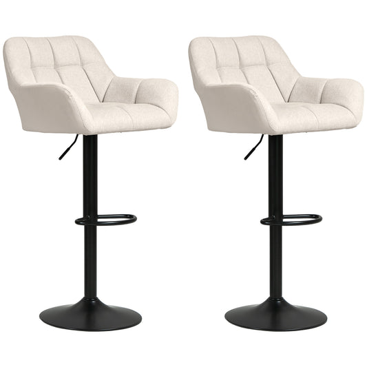 Adjustable Swivel Bar Stools with PU Leather Upholstery and Footrest, Cream White (Set of 2)