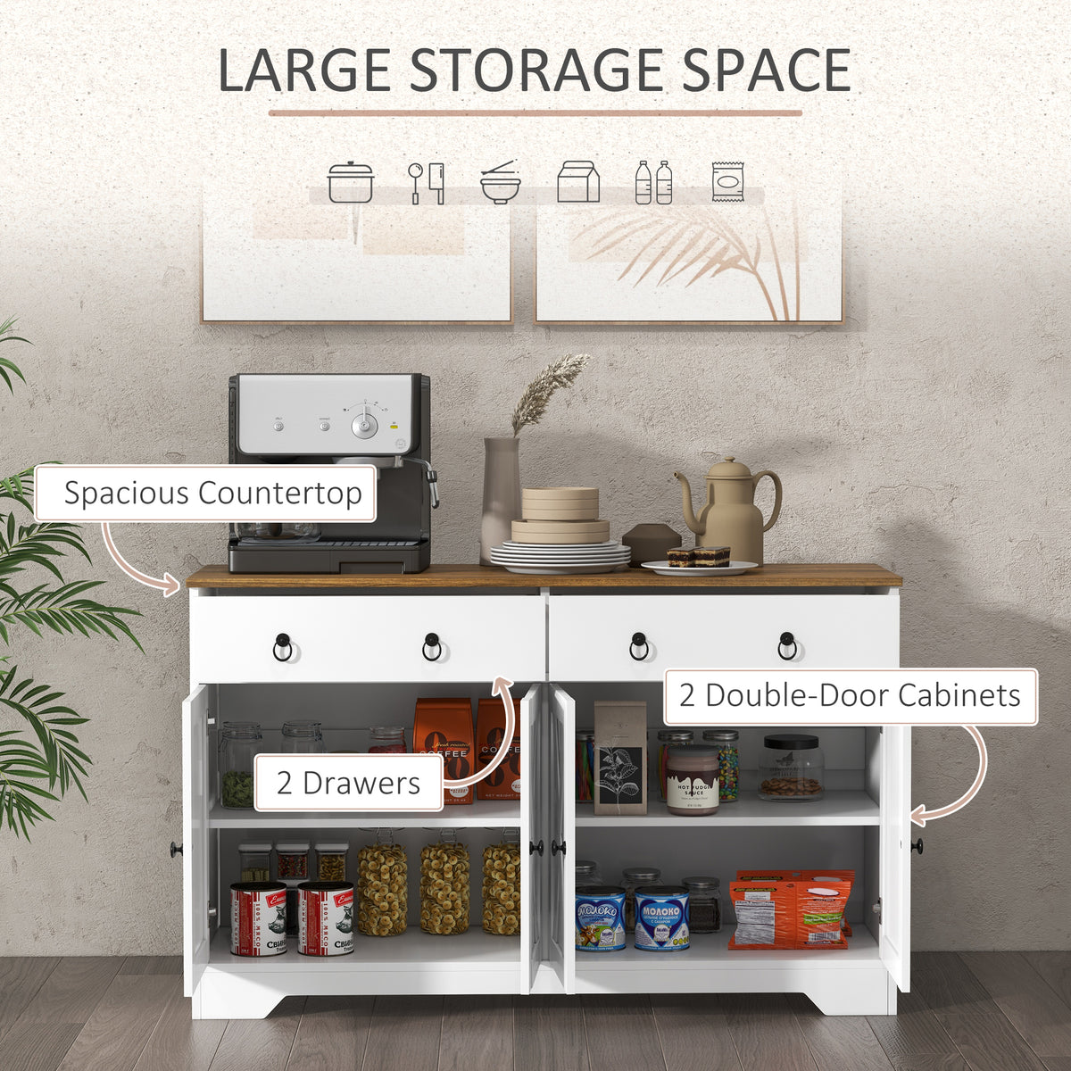 Kitchen Sideboard Cabinet with Barn Doors, White