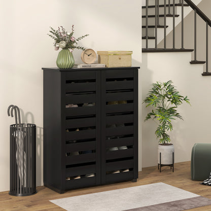 Slatted-Door Shoe Storage Cabinet, for 15 Pairs, Black