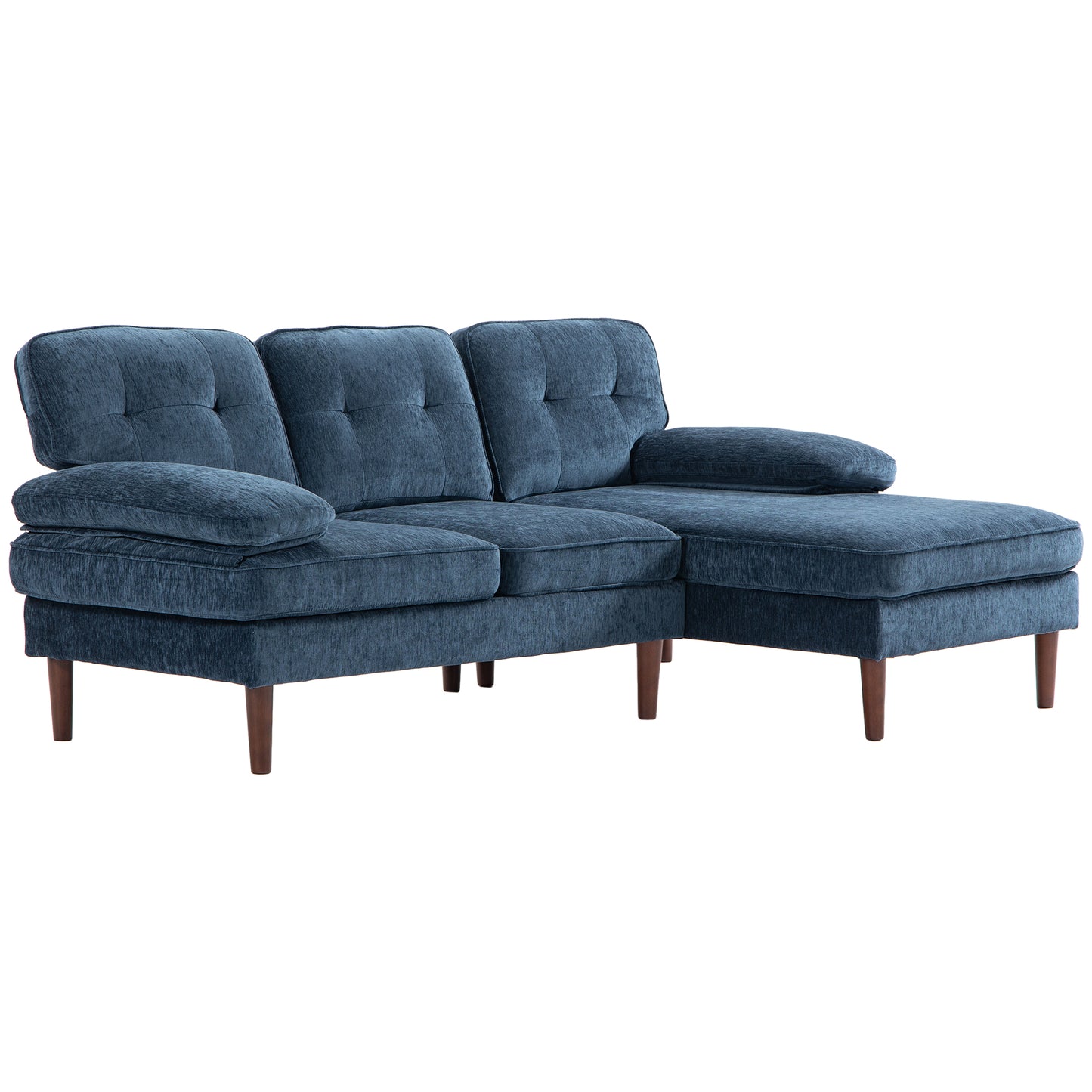 Tufted L-Shaped Corner Sofa with Right Chaise Lounge, Navy Blue