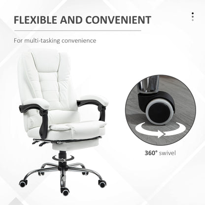 High Back Executive Office Chair with Retractable Footrest, White