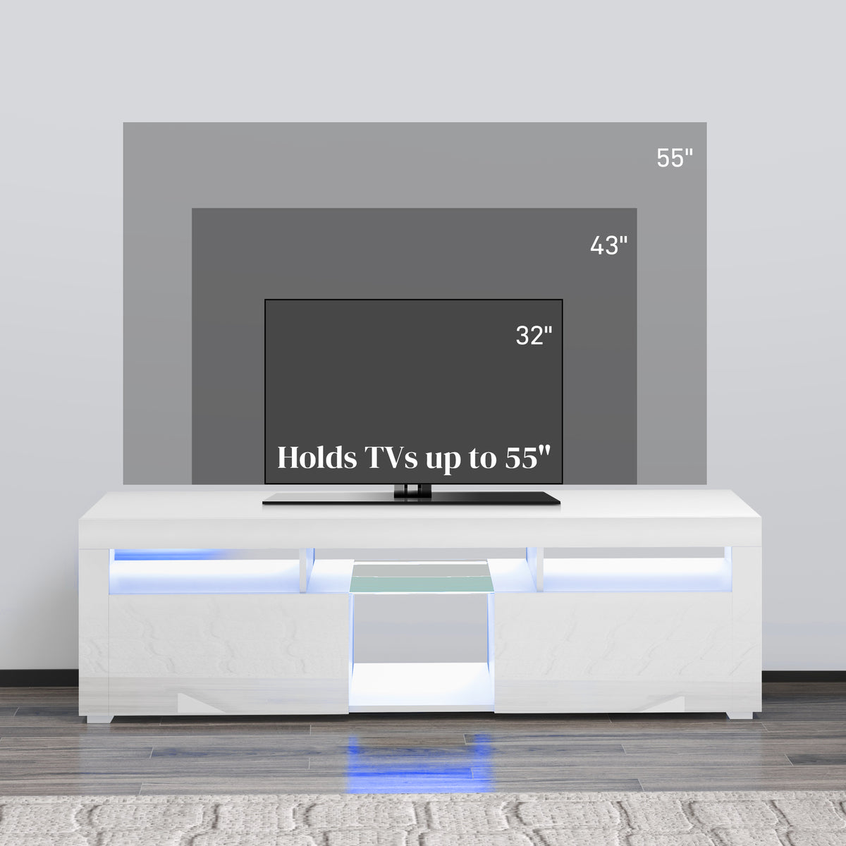 High Gloss TV Stand with LED Lights for 55" TVs, White