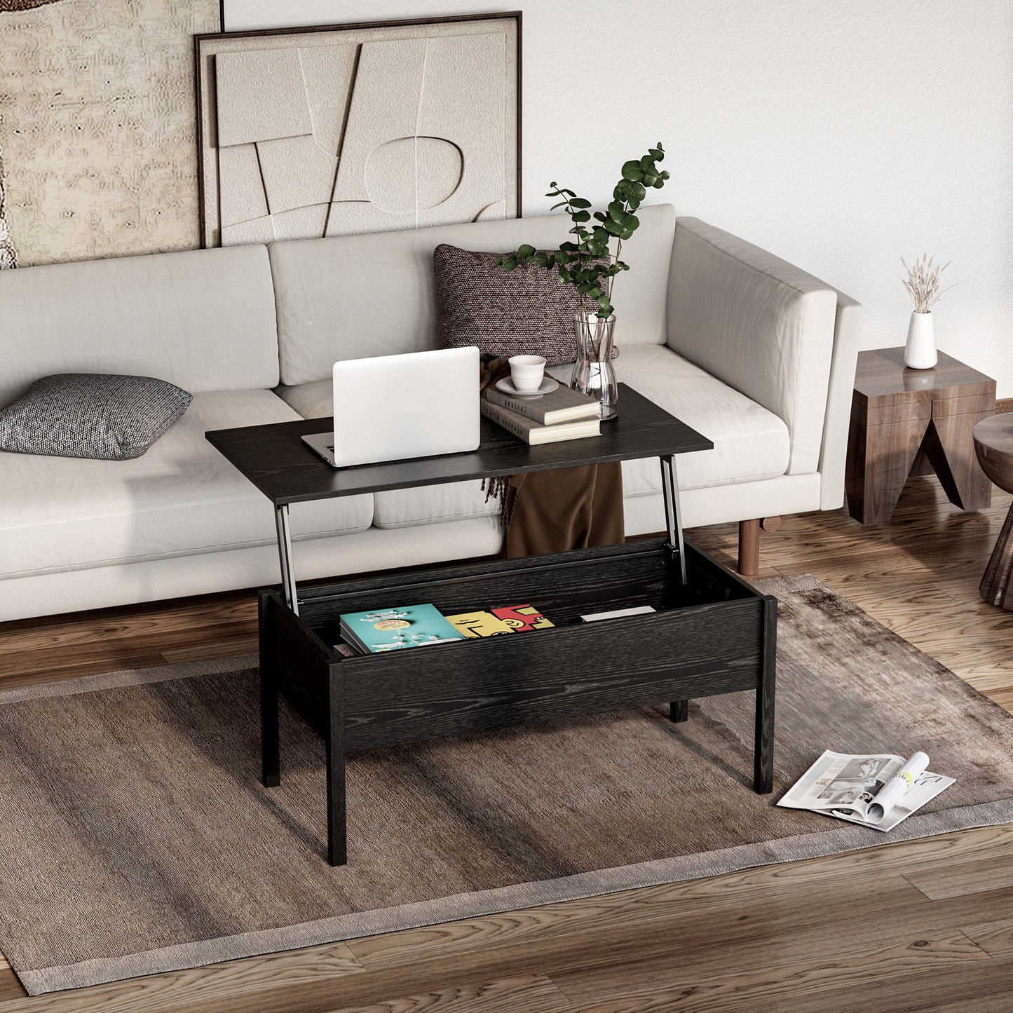 39" Lift Top Coffee Table with Hidden Storage, Black
