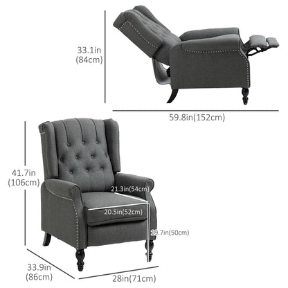 Manual Reclining Chair with Button Tufted Backrest, Dark Grey