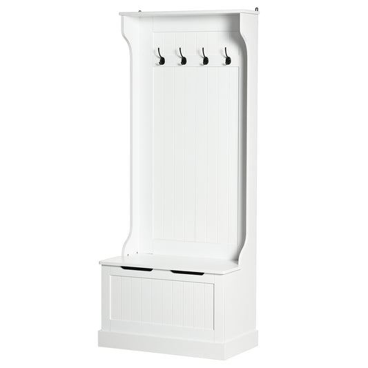 Hall Tree with Coat Rack and Shoe Storage Bench, White