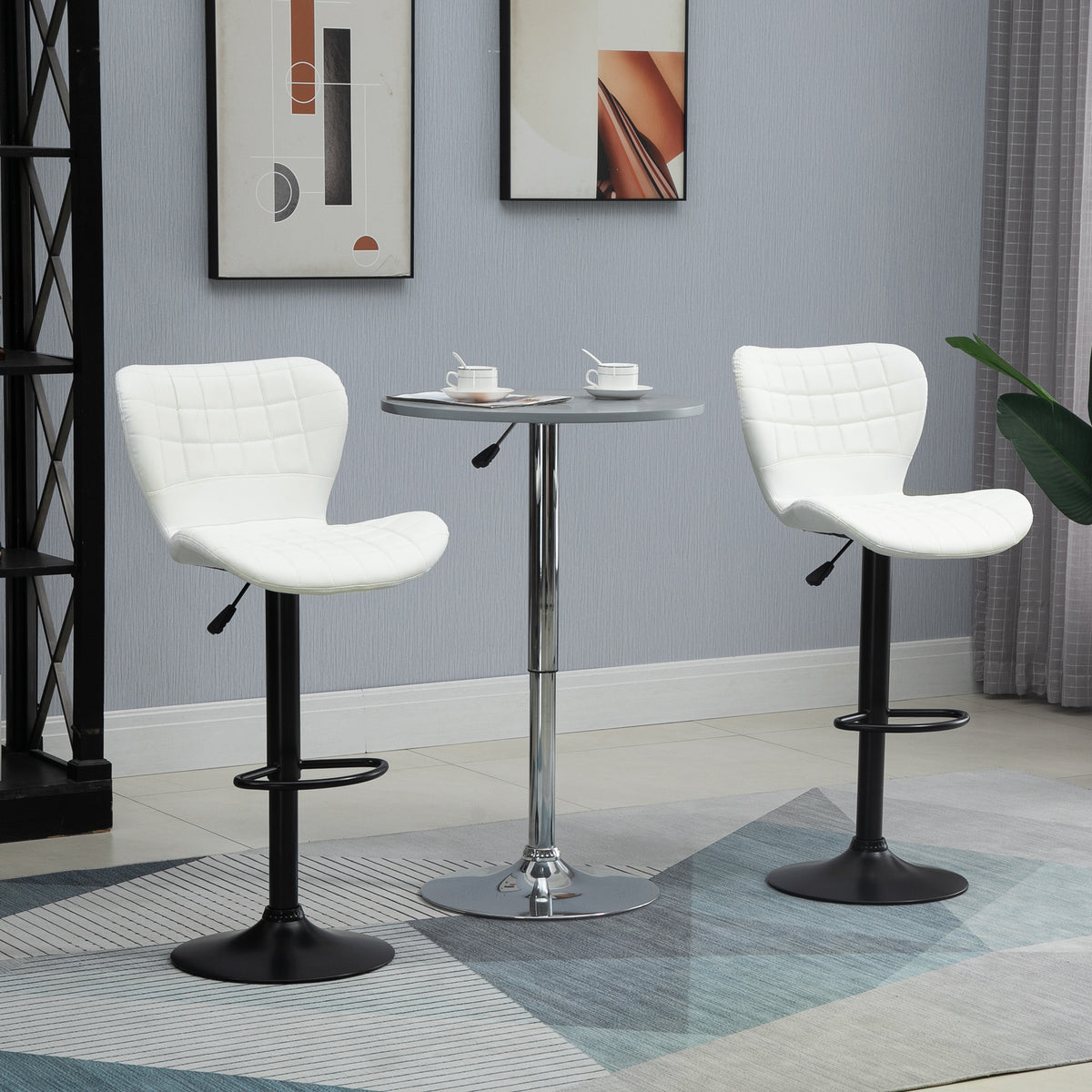 Adjustable Swivel Bar Stools with PU Leather Upholstery and Footrest, White (Set of 2)