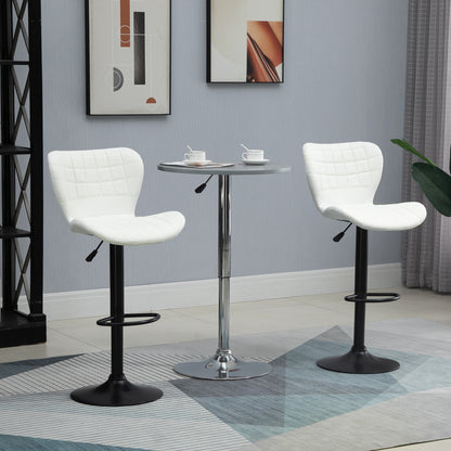 Adjustable Swivel Bar Stools with PU Leather Upholstery and Footrest, White (Set of 2)