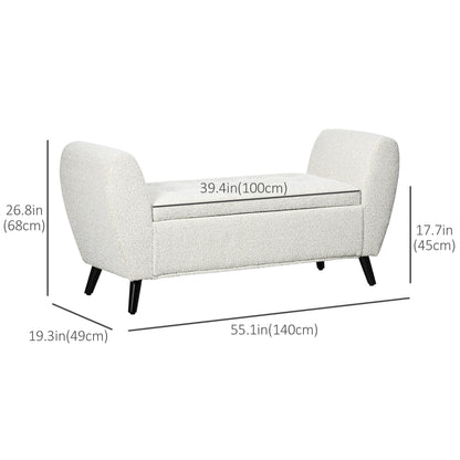 Upholstered Storage Bench with Arms, Light Gray