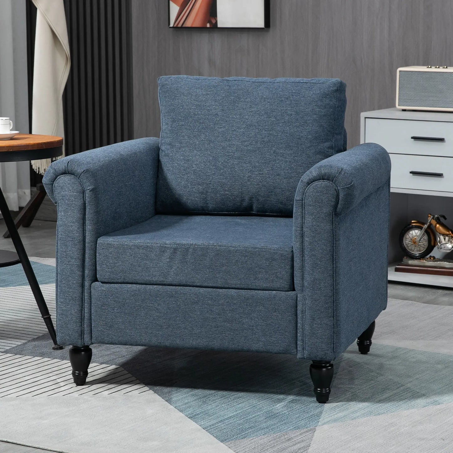 Vintage Armchair, Upholstered Accent Chair with Rolled Arms, Dark Blue