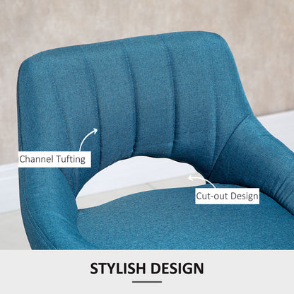 Adjustable Height Swivel Bar Stools with Linen Upholstery, Blue (Set of 2)