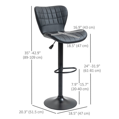 Adjustable Swivel Bar Stools with PU Leather Upholstery and Footrest, Black (Set of 2)