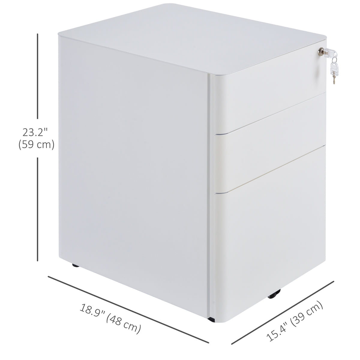 3 Drawers Steel File Cabinet with Lock and 5 Wheels Under Desk Mobile Filing Cabinet for Legal A4 Letter Size Home & Office White 3-Drawer W/Wheels Storage Chest Lockable