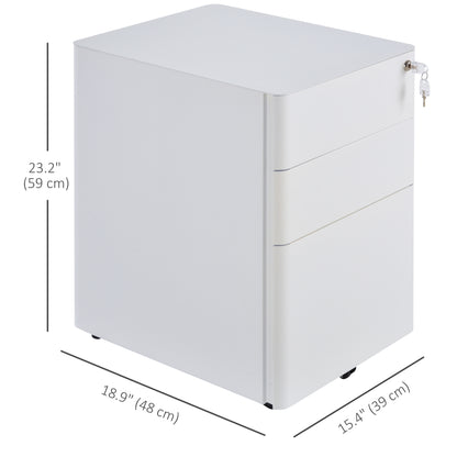3 Drawers Steel File Cabinet with Lock and 5 Wheels Under Desk Mobile Filing Cabinet for Legal A4 Letter Size Home & Office White 3-Drawer W/Wheels Storage Chest Lockable