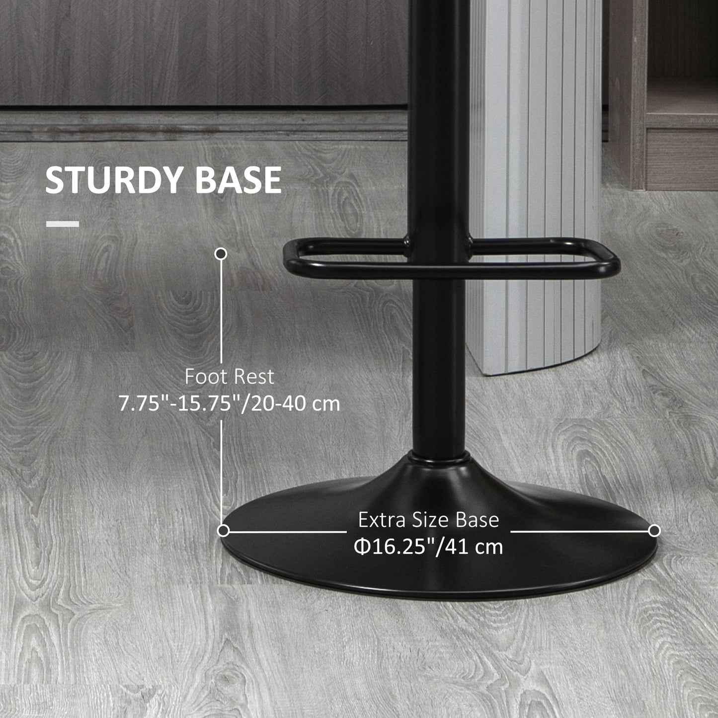 Adjustable Height Swivel Bar Stools with Tufted PU Leather, Black (Set of 2)
