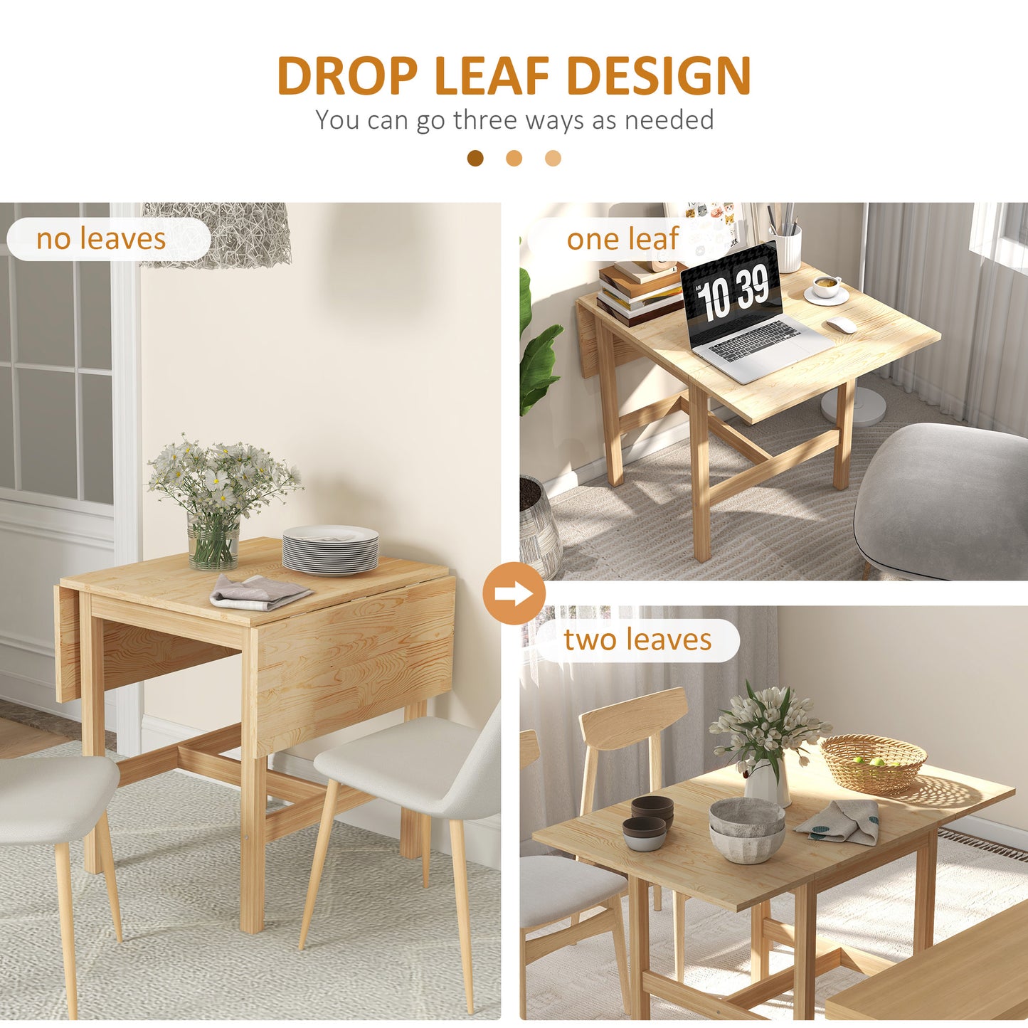 Round Dining Table for 4 People, Natural Wood