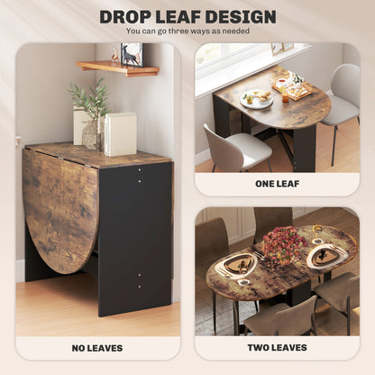 Oval Drop Leaf Dining Table with Space-Saving Design for Up to 6 People, Rustic Brown