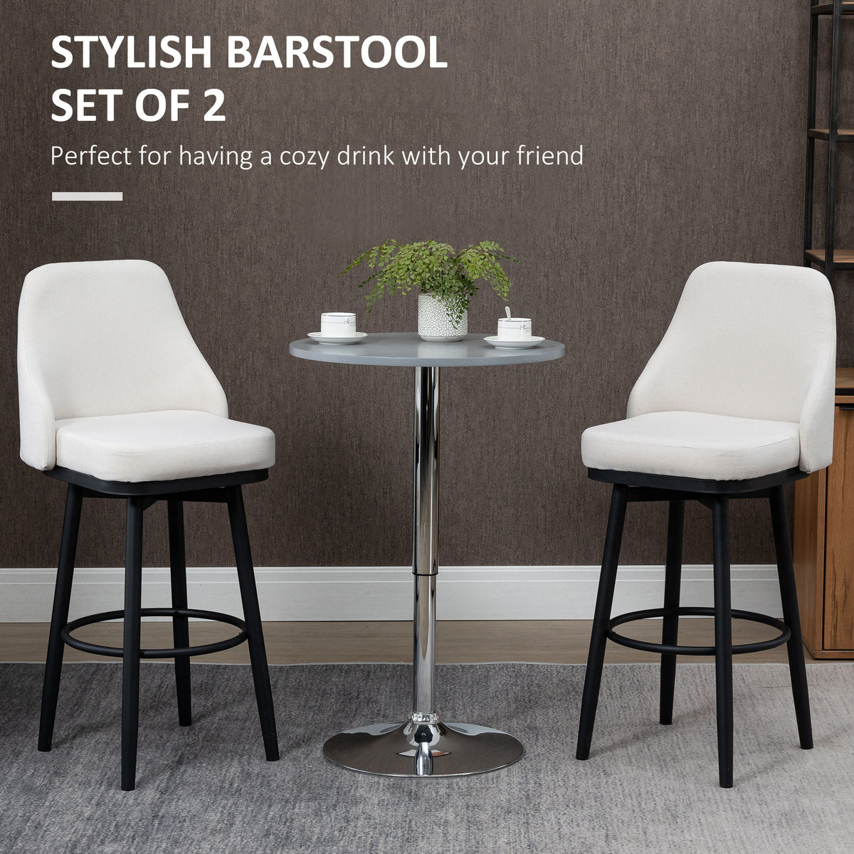 Bar Stools with Metal Legs and Footrest, Cream White (Set of 2)