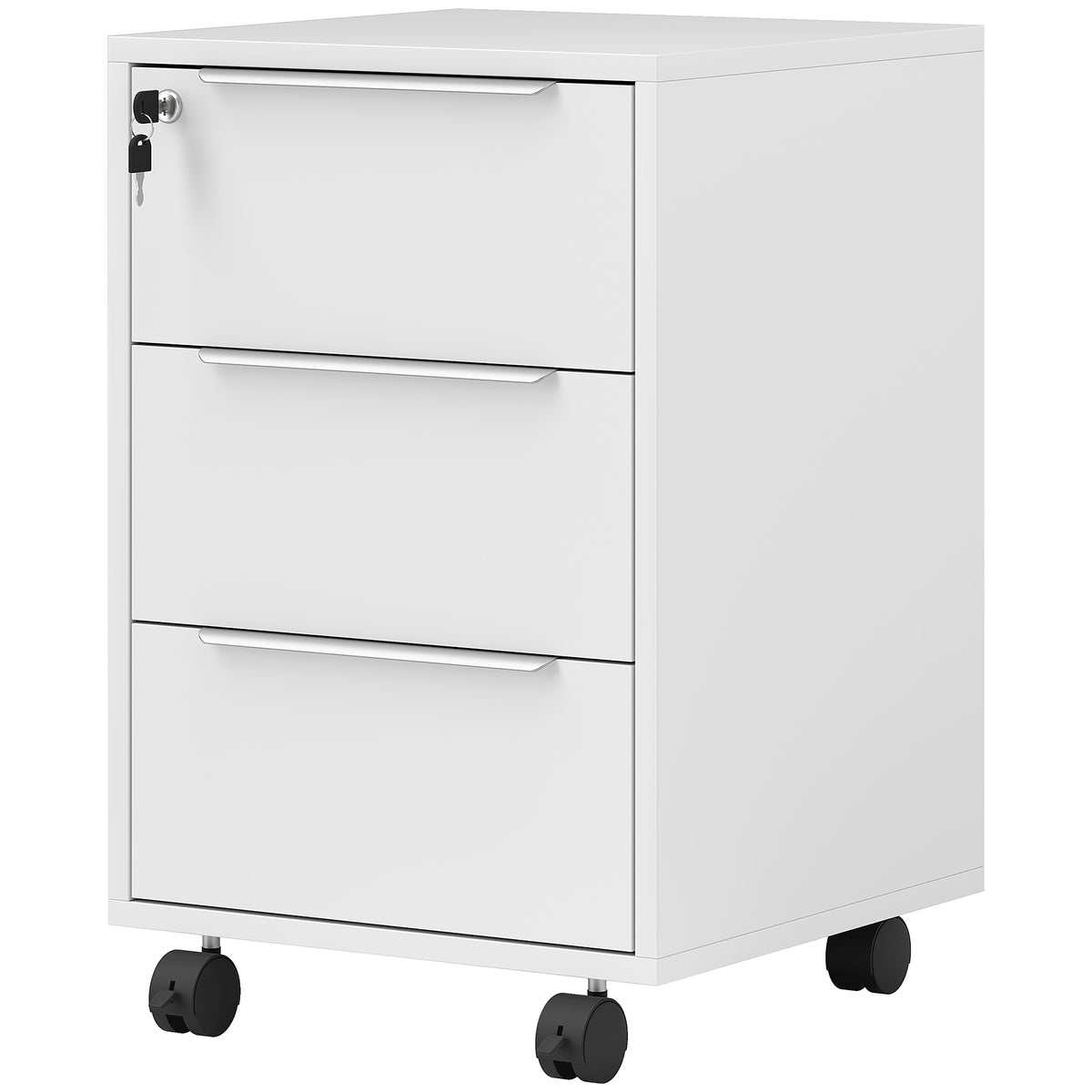 3-Drawer File Cabinet with Wheels, Vertical Filing Cabinet with Lock, White