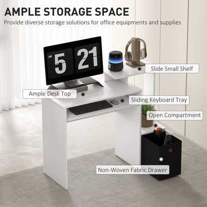 39" Computer Desk with Keyboard Tray, Drawer and Shelf, White