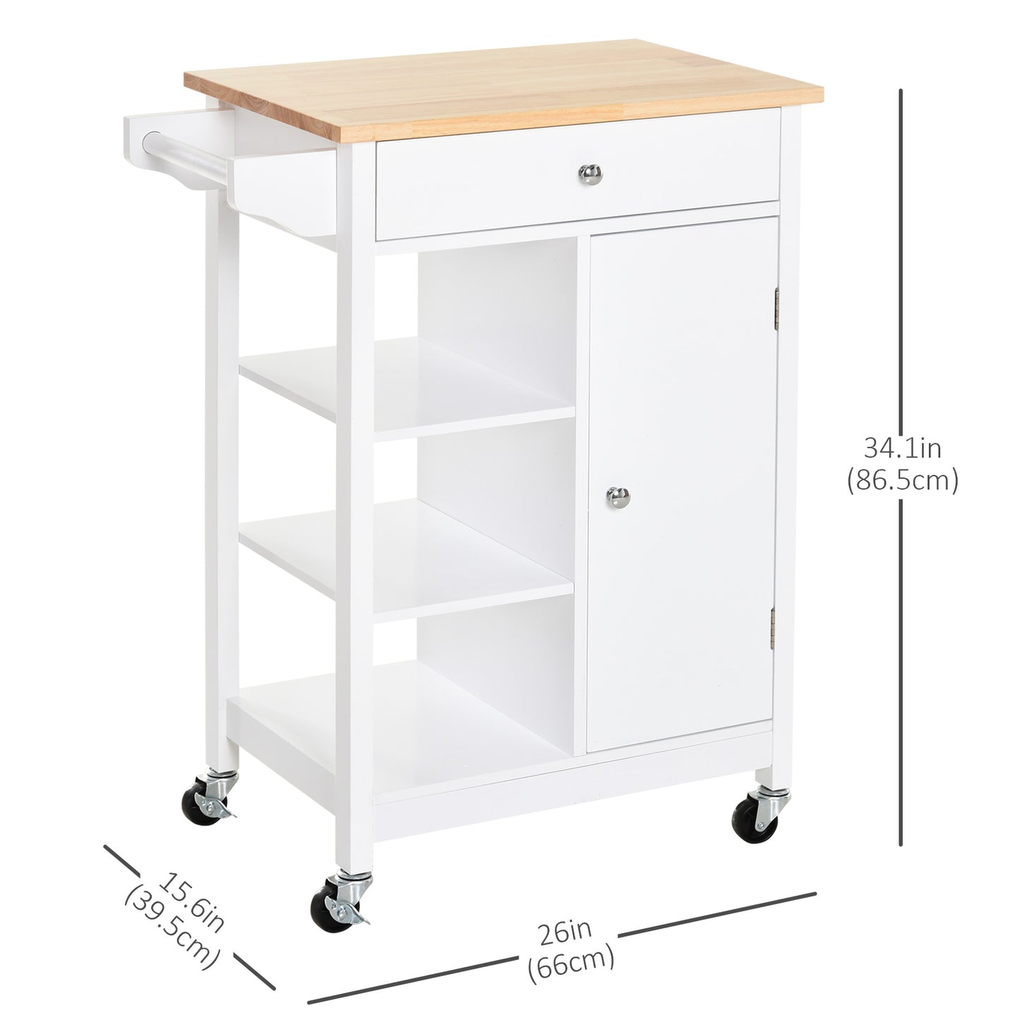 Modern Rolling Kitchen Island Cart with Natural Wood Top