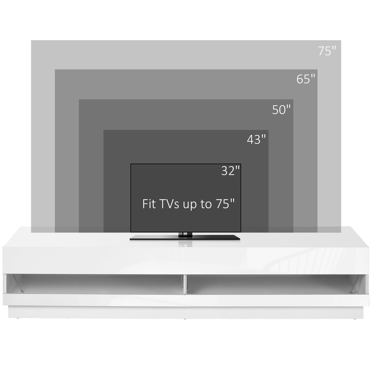 71" Lighted TV Stand with Storage for 75" TVs, High Gloss White