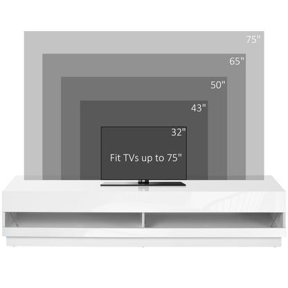 71" Lighted TV Stand with Storage for 75" TVs, High Gloss White