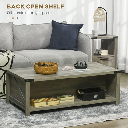 Lift-Top Coffee Table with Hidden Storage and Shelf, Grey