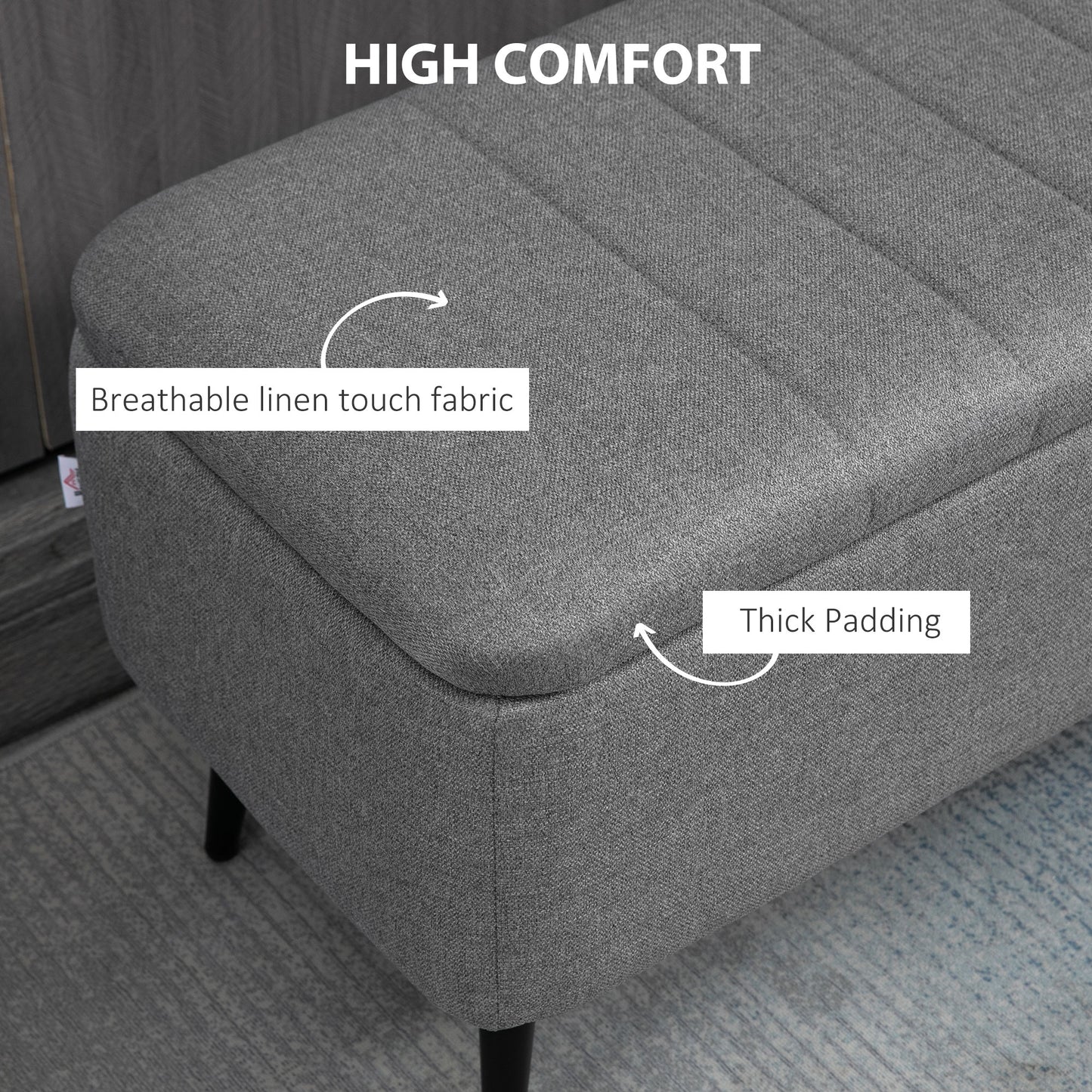 40" Linen Storage Ottoman Bench with Steel Legs, Gray