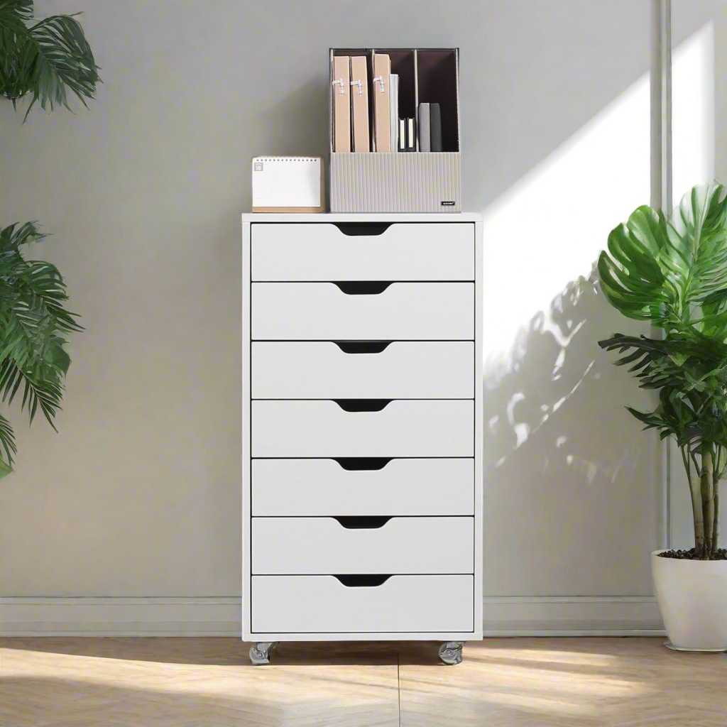 7-Drawer Mobile Storage Cabinet for Home Office - White