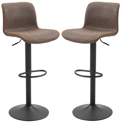 Adjustable Swivel Bar Stools with PU Leather Upholstery and Footrest, Brown (Set of 2)
