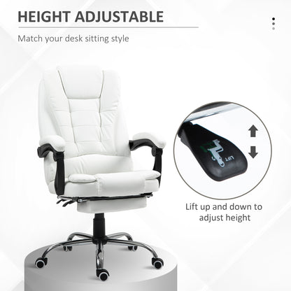 High Back Executive Office Chair with Retractable Footrest, White