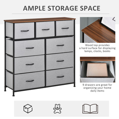 9-Drawer Fabric Dresser Storage Tower, Grey