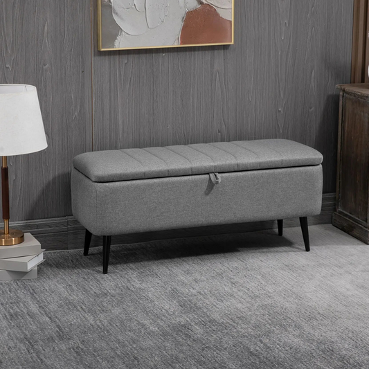40" Linen Storage Ottoman Bench with Steel Legs, Gray