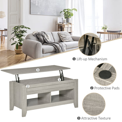 Lift Top Coffee Table with Hidden Storage, Light Gray