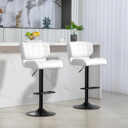 Adjustable Height Swivel Bar Stools with Tufted PU Leather, White (Set of 2)