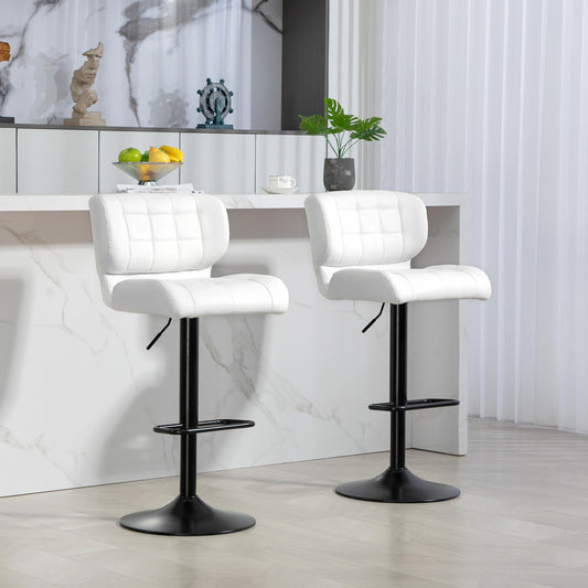 Adjustable Height Swivel Bar Stools with Tufted PU Leather, White (Set of 2)