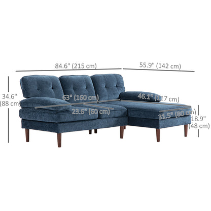 Tufted L-Shaped Corner Sofa with Right Chaise Lounge, Navy Blue